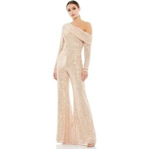 Mac Duggal gold Sequined Drop shoulder long sleeve jumpsuit size 10